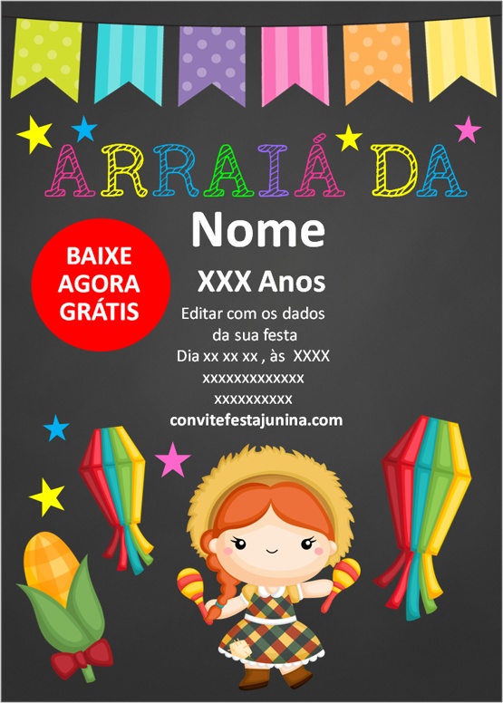 Convite Virtual Festa Junina Menina