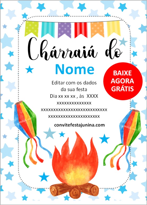 Convite cha de bebe festa junina Menino
