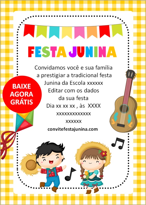Convite Festa Junina para editar e para imprimir