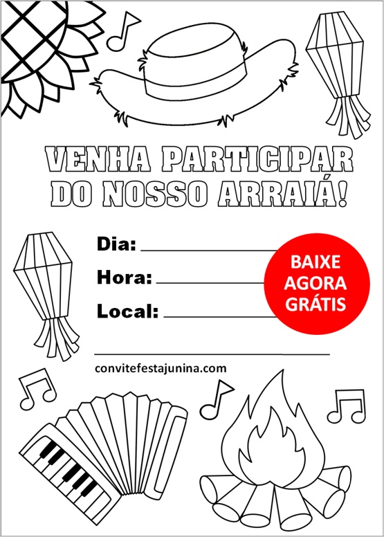 Convite festa junina para colorir