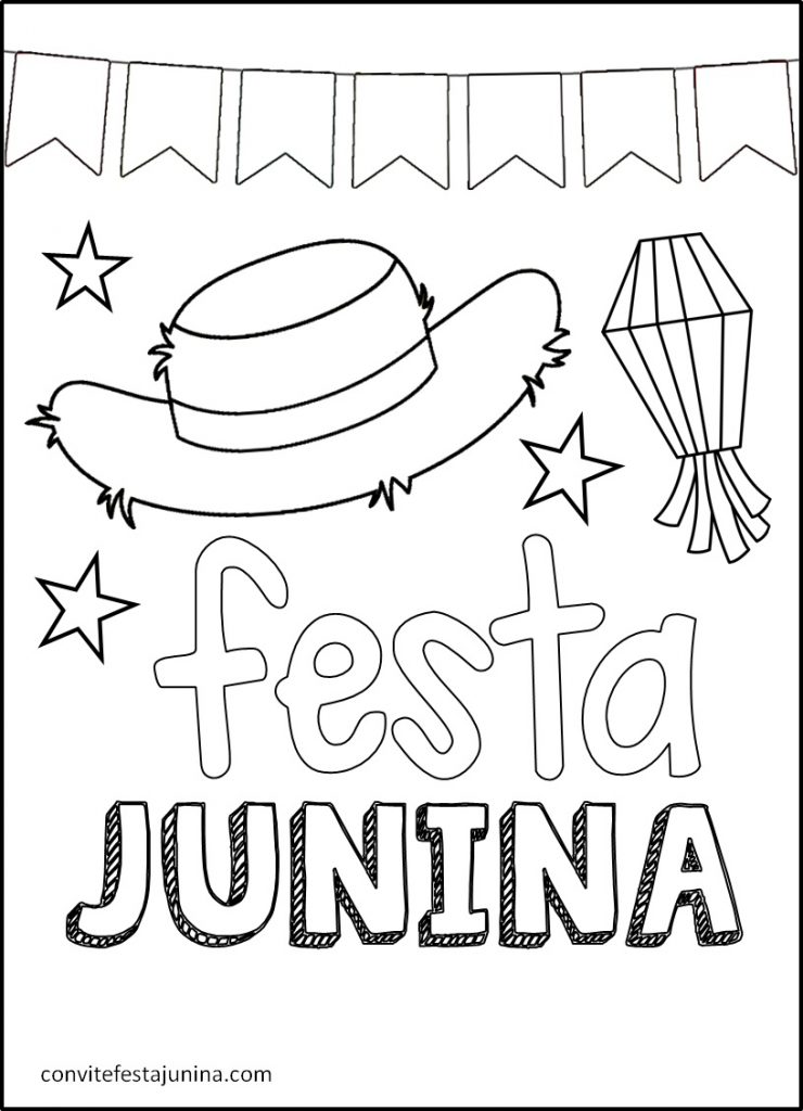 Desenhos para Colorir Festa Junina: 27 Figuras para Pintar - Artesanato  Passo a Passo!